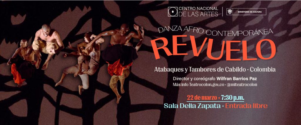 Pieza gráfica invitando a Revuelo obra de danza afro contemporánea